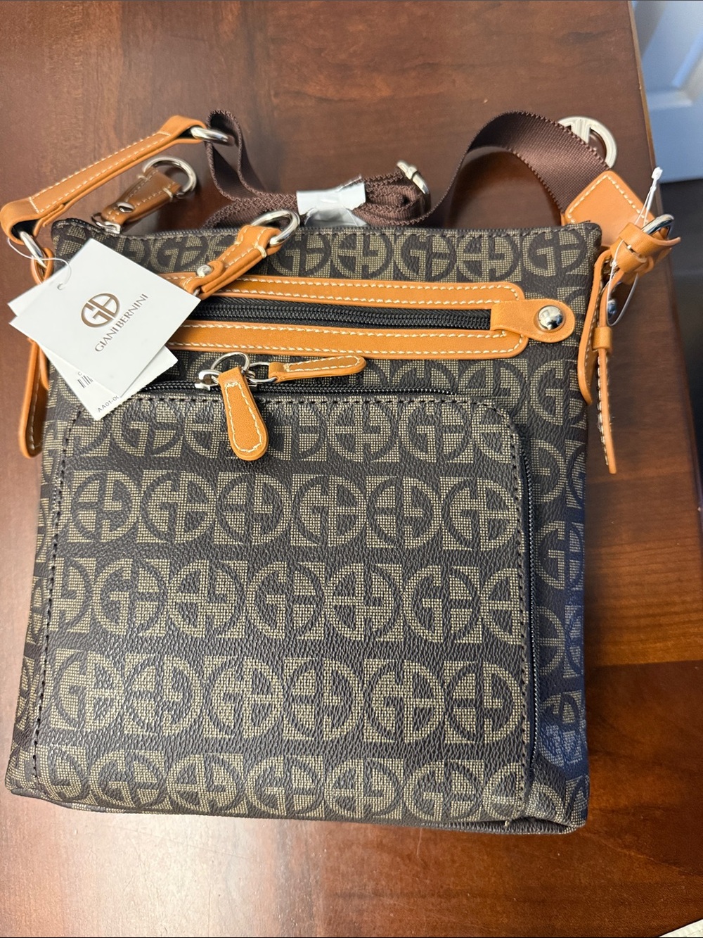 Giani Bernini Brown Logo Crossbody with Tan Trim and Accents
